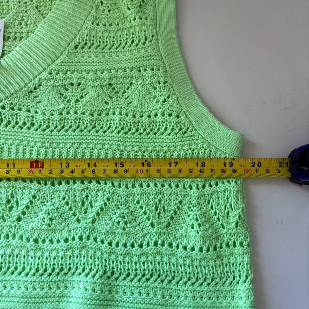 NEW Talbots Womens Medium Sweater Vest Green Pointelle Knit V-Neck 100% Cotton - Picture 7 of 8